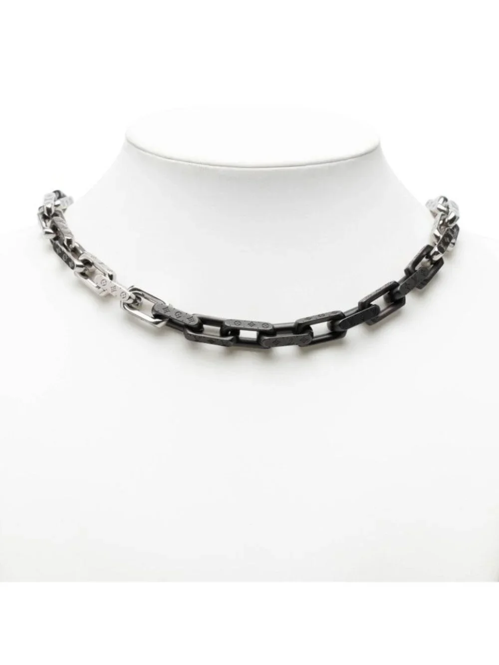 Louis Vuitton Collier Monogram Chain Necklace Silver Black Metal